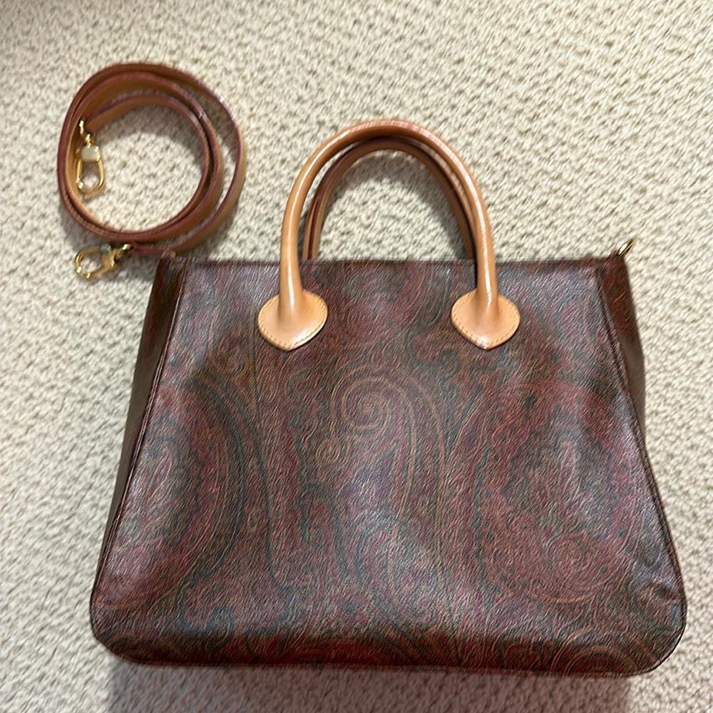 Etro signature canvas tote in burgundy